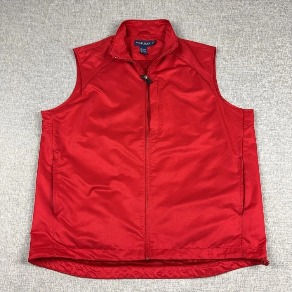 Vintage Polo Ralph Lauren Big Pony Vest Mens Large Red Golf Windbreaker Full Zip